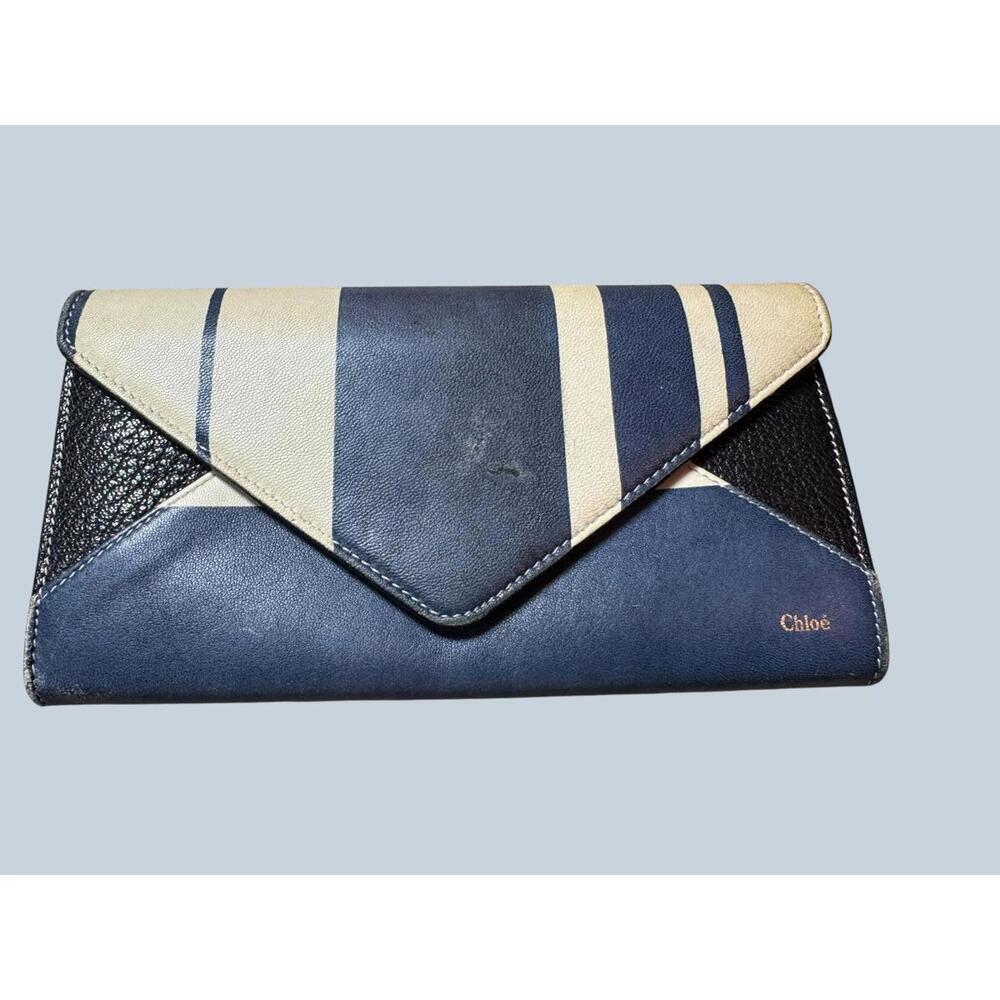Chloé Blue and Cream Leather Wallet